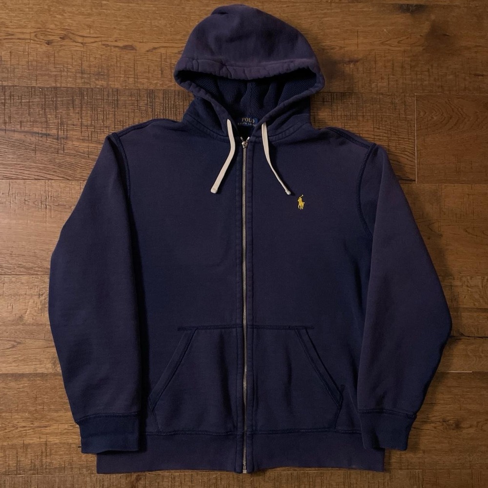 Polo Ralph Lauren Zip Up Hoodie Mens XL Navy Blue Preppy Classic Heavyweight